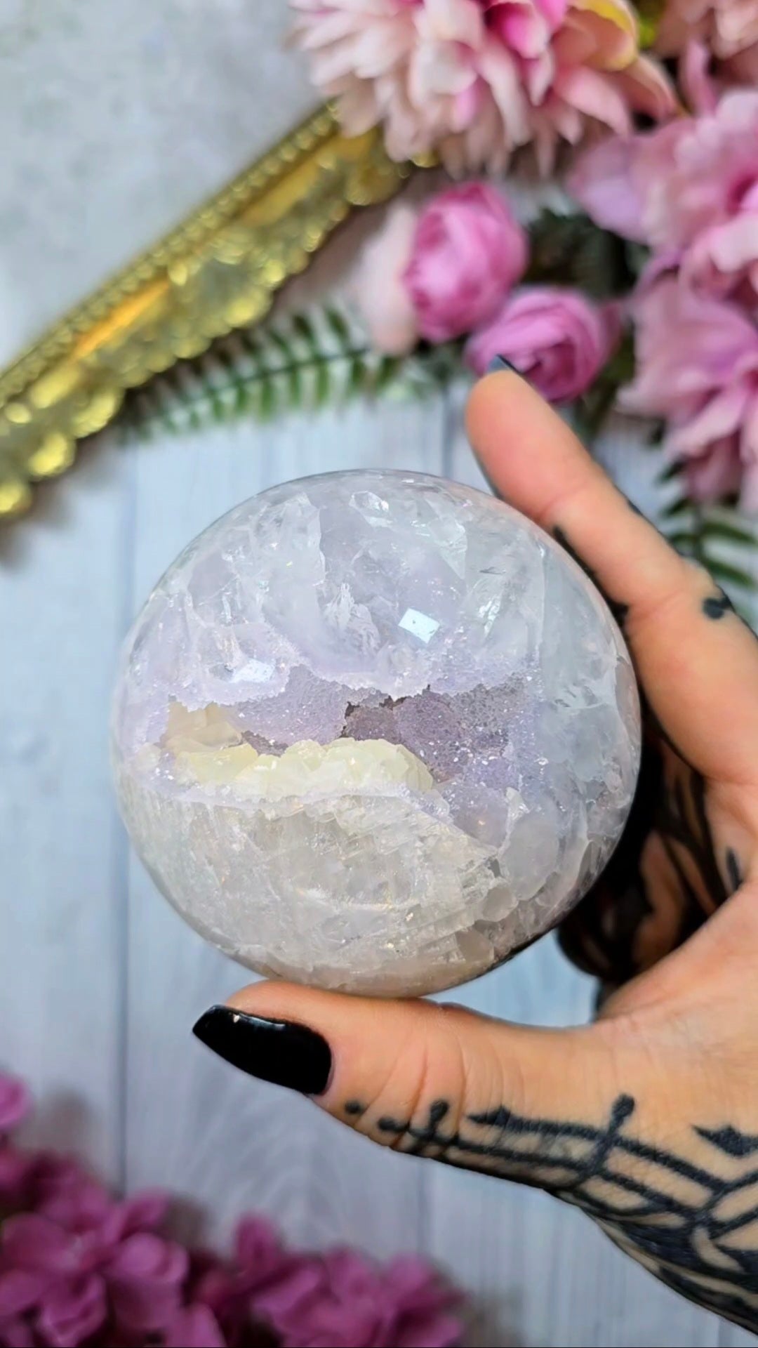 Druzy Rainbow Amethyst with Calcite Sphere CS396