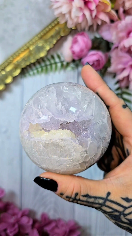 Druzy Rainbow Amethyst with Calcite Sphere CS396