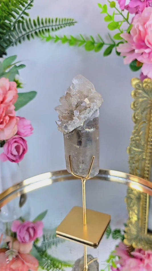 Natural Smoky Blue Tara Quartz Cluster on Stand