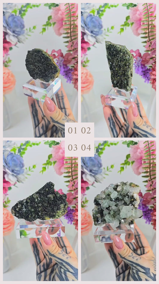 Epidote & Quartz Cluster on Base – Natural Mineral Specimen from Spain